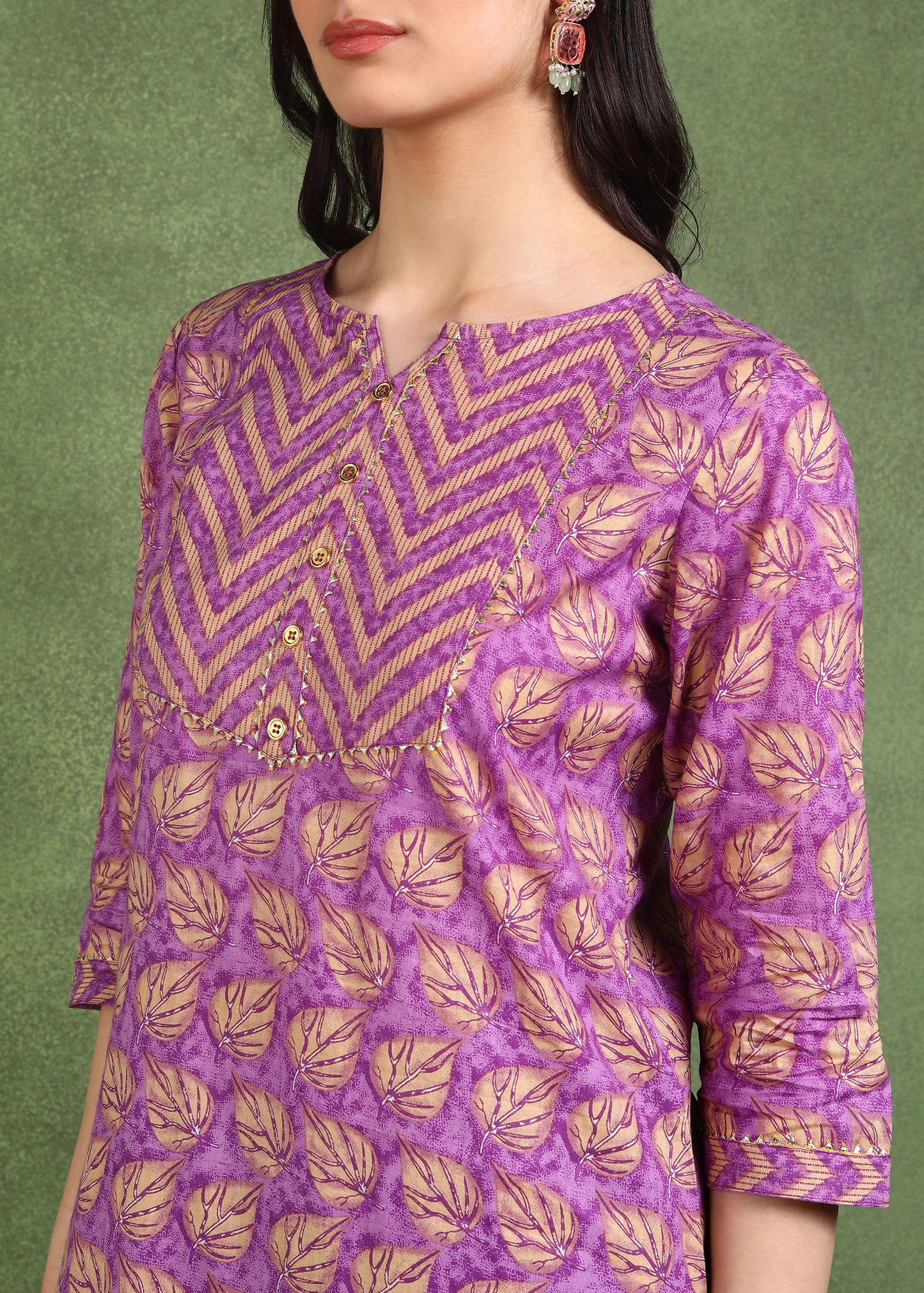 yash gallery womens cotton calf length 3 4th sleeve floral printed gotta patti straight kurta with printed pant dupatta