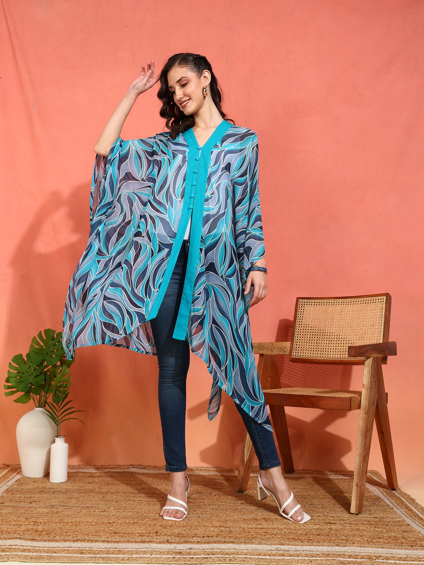 yash gallery womens sky blue georgette poncho v neck skyblue