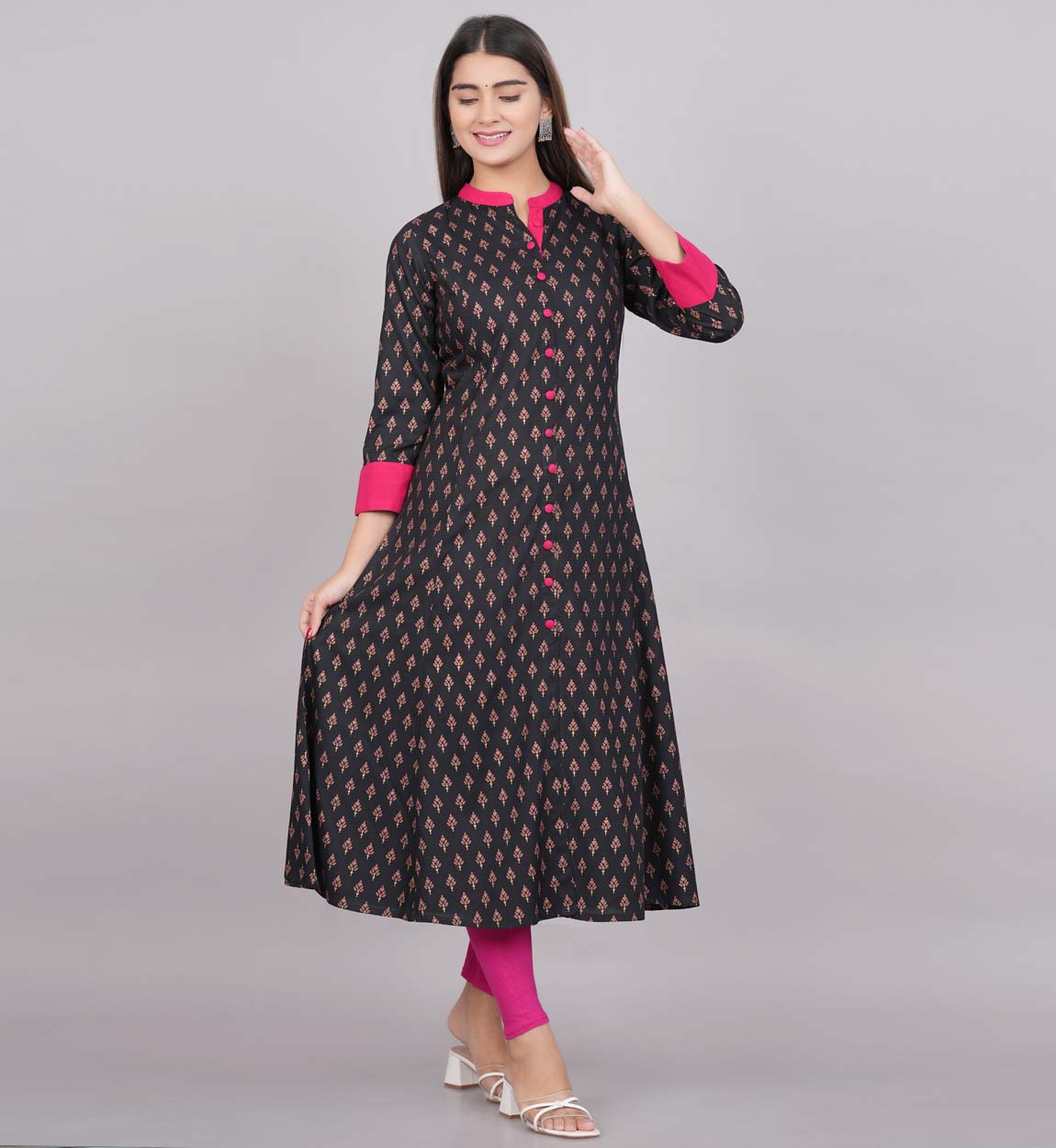 yash gallery gold printed black anarkali kurta