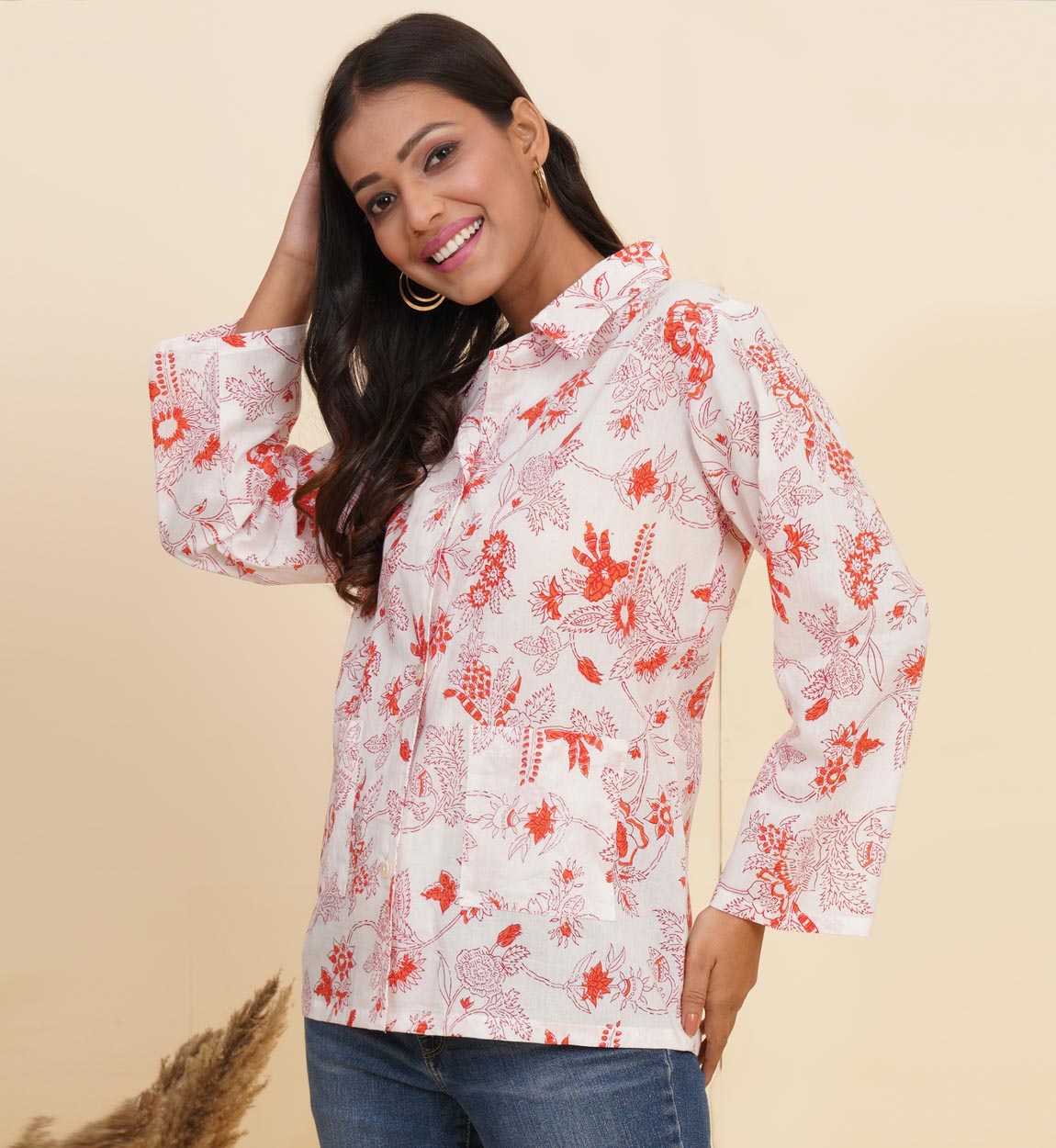 yash gallery womens floral printed summer coatwhite