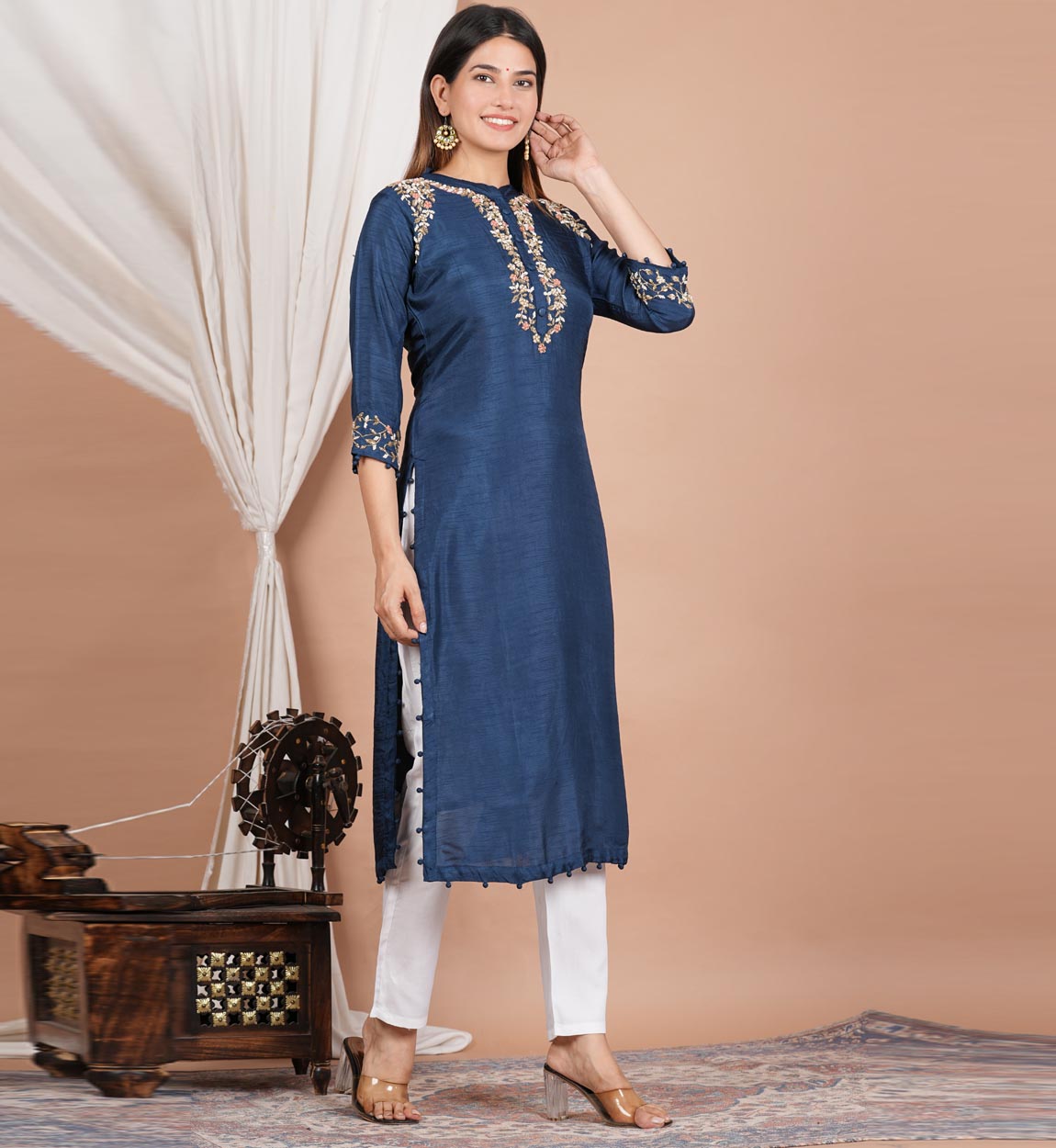 yash gallery womens tubelight work straight kurta blue