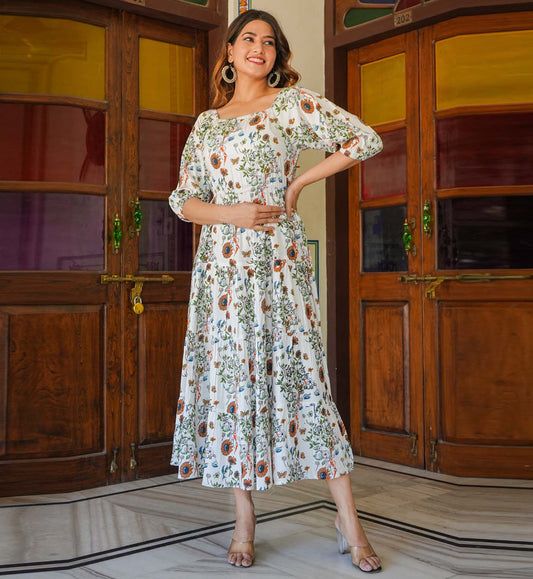 yash gallery womens floral printed tiered style dress white