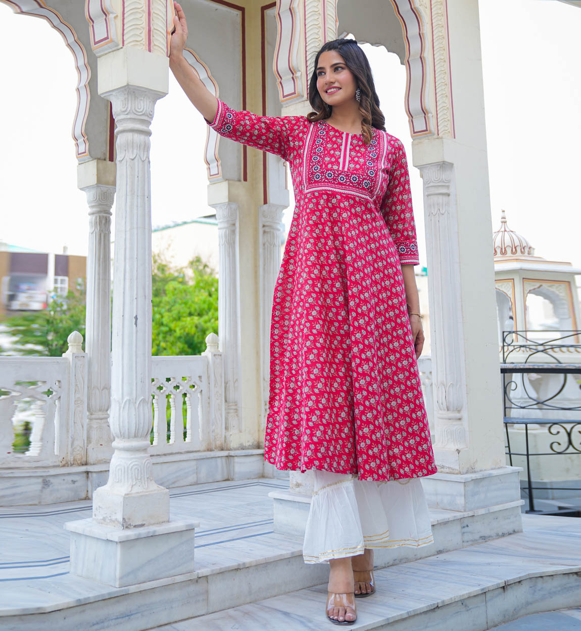 yash gallery womens cotton floral printed anarkali kurti grey