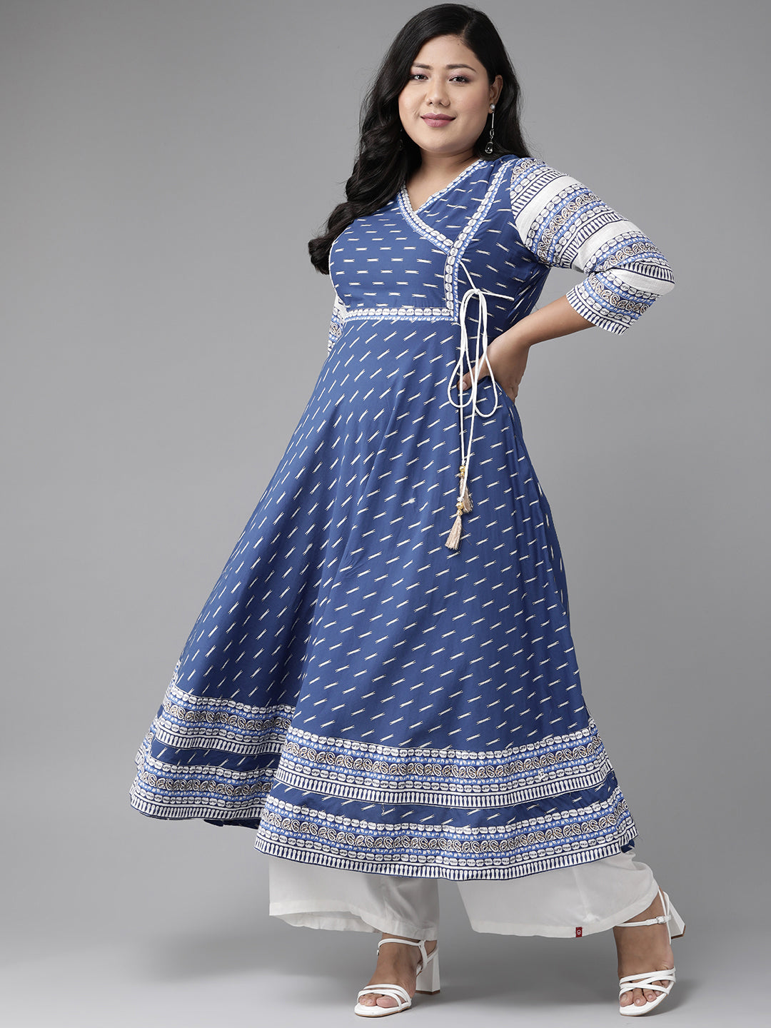 YASH GALLERY Women's Cotton & Cotton Slub Ikat Printed Anarkali Kurta