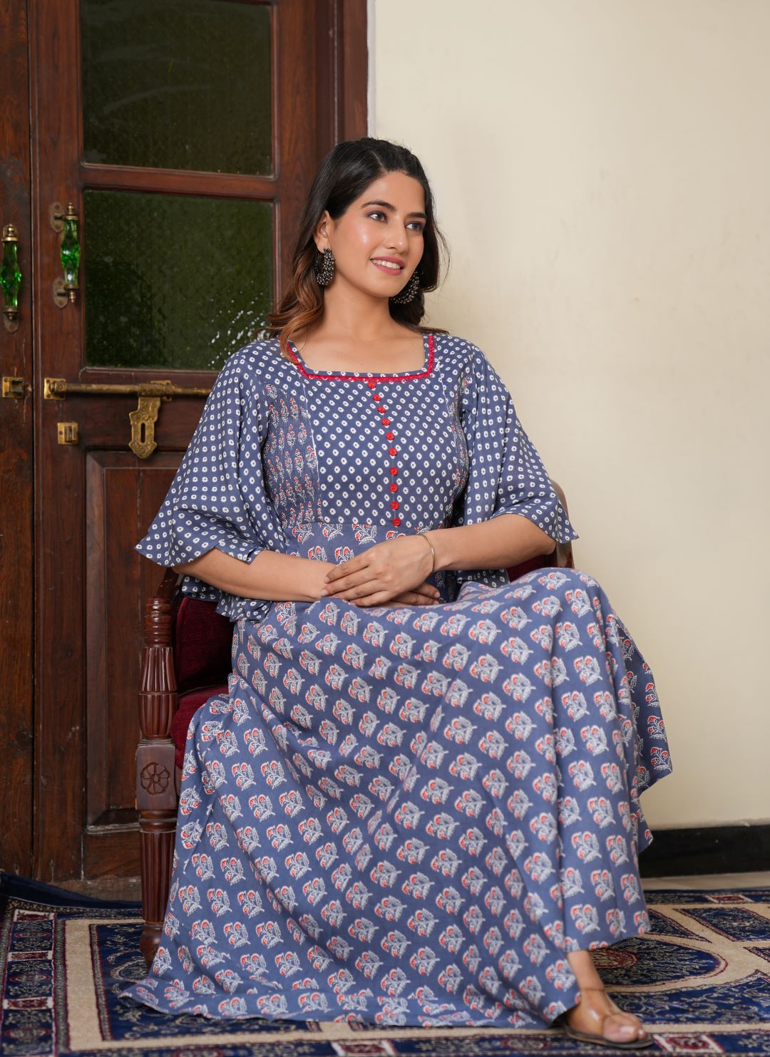 YASH GALLERY Women's Plus Size Floral Printed Smoking Embroidered Maternity Wear Anarkali Kurti