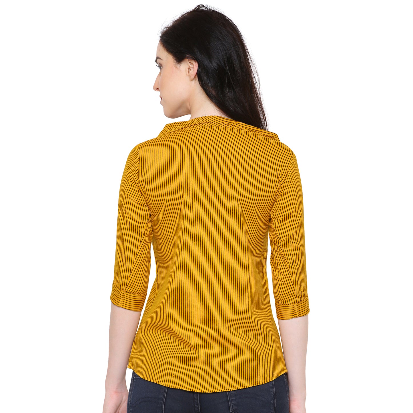 Casual Regular Sleeve Striped Top (Yellow)