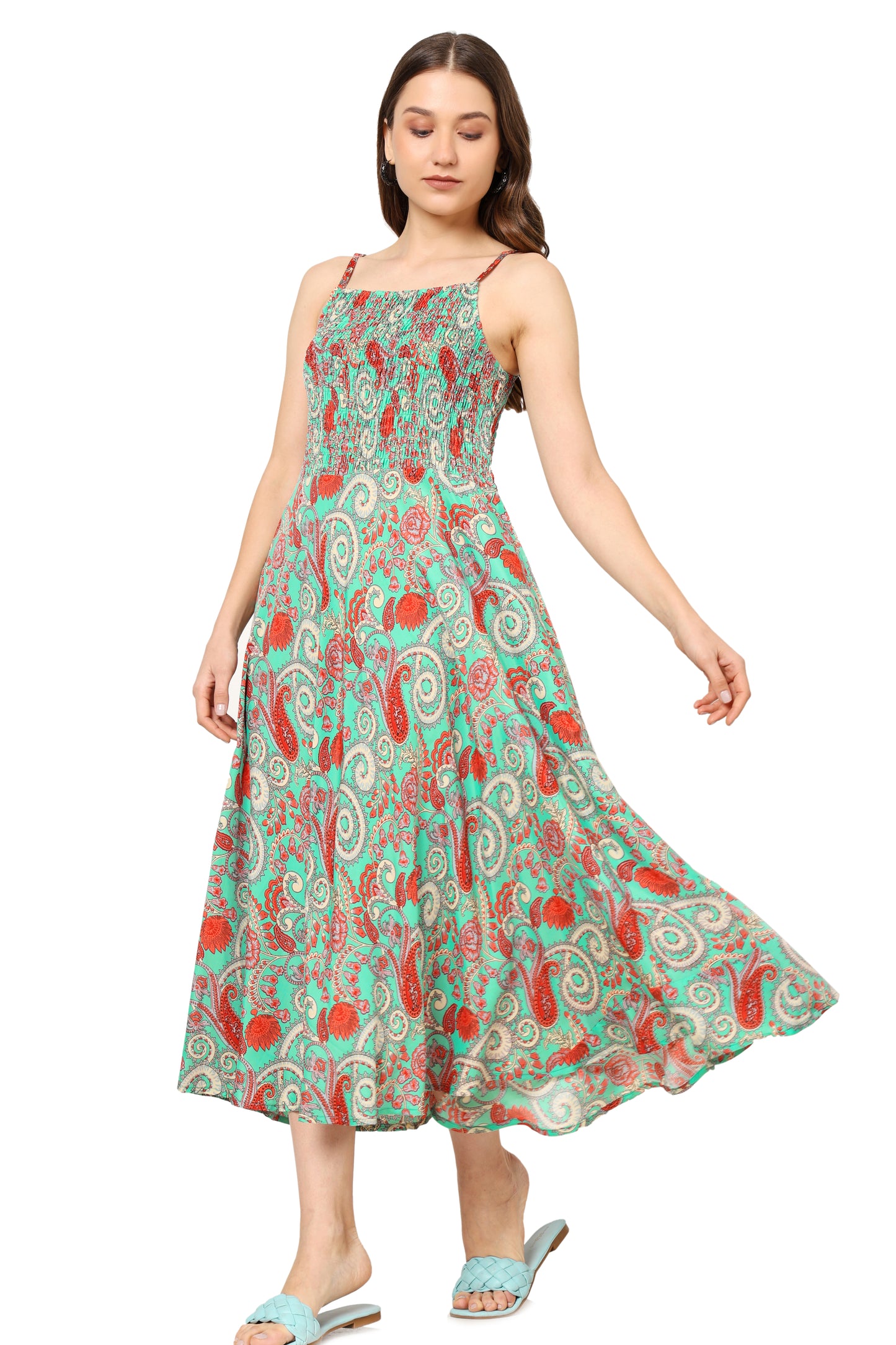 Yash Gallery Women's Floral Smoking Flared Dress