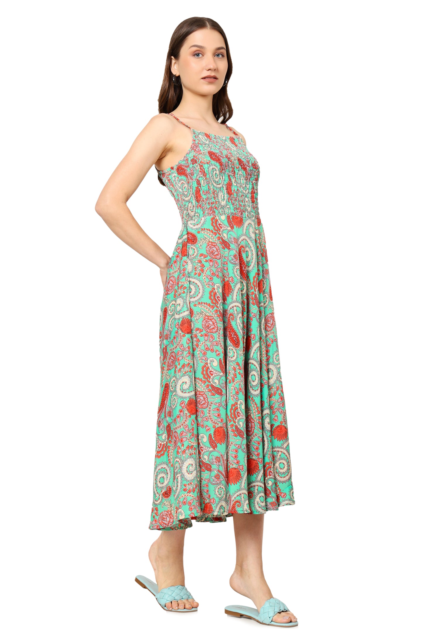 Yash Gallery Women's Floral Smoking Flared Dress