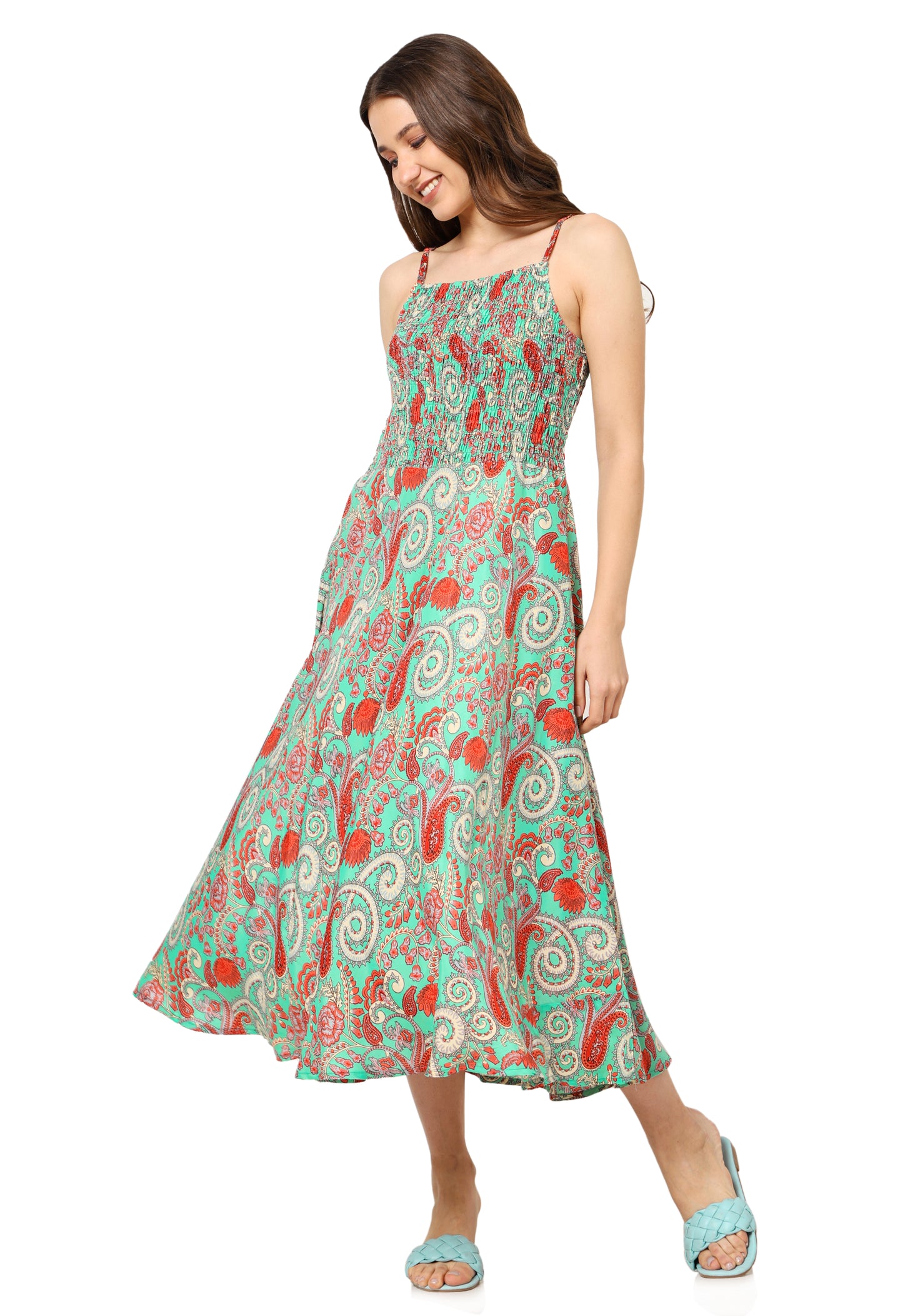 Yash Gallery Women's Floral Smoking Flared Dress