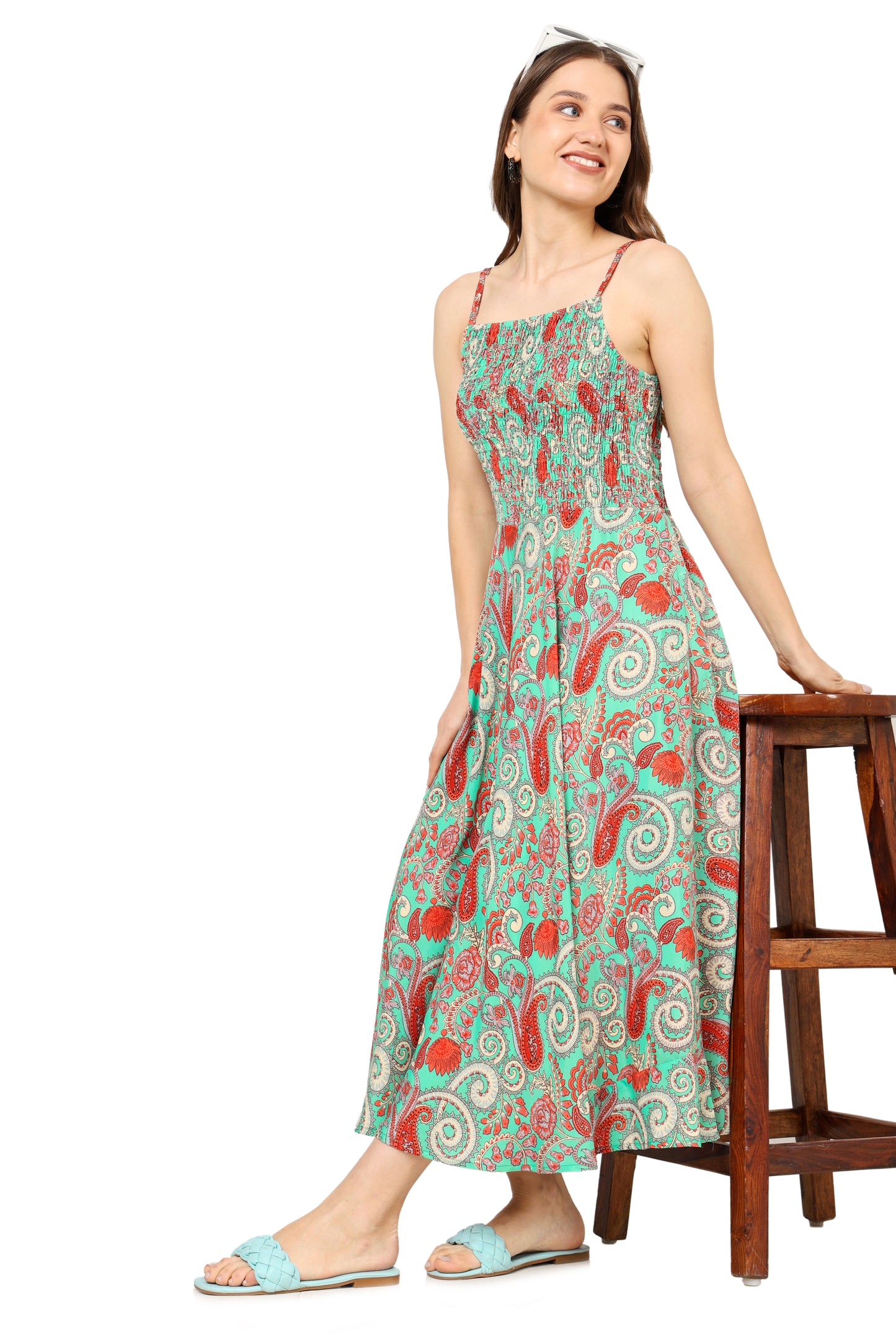 Yash Gallery Women's Floral Smoking Flared Dress