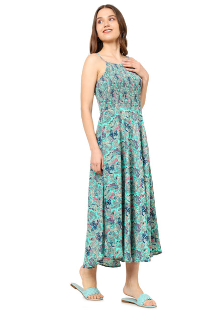 Yash Gallery Women's Multi Floral Smoking Embroidered Flared Dress (Multi)