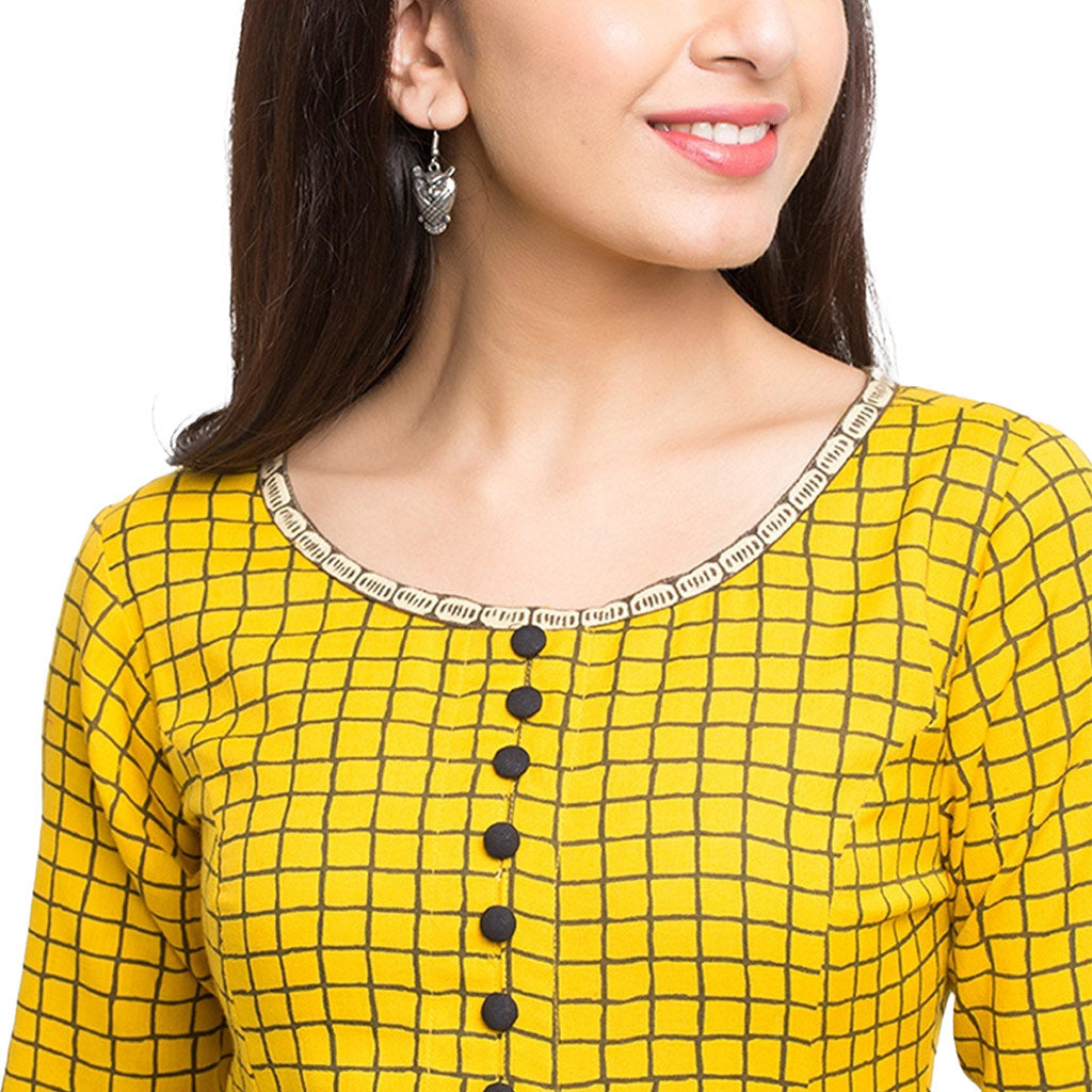 Yash Gallery Women's Cotton Slub Checks Print Anarkali Kurta