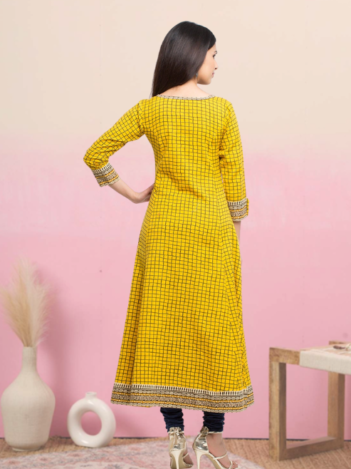 yash gallery womens cotton slub checks print anarkali kurta