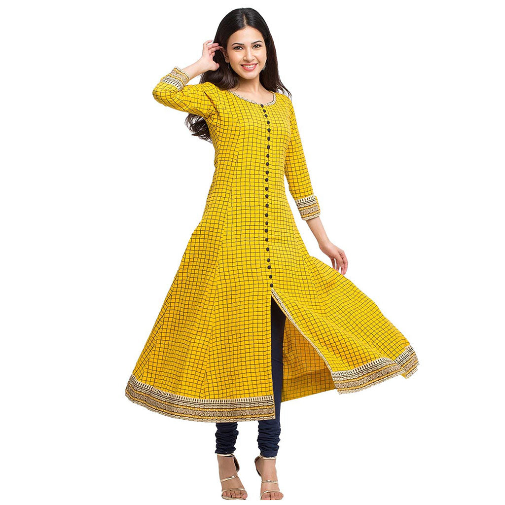 Yash Gallery Women's Cotton Slub Checks Print Anarkali Kurta