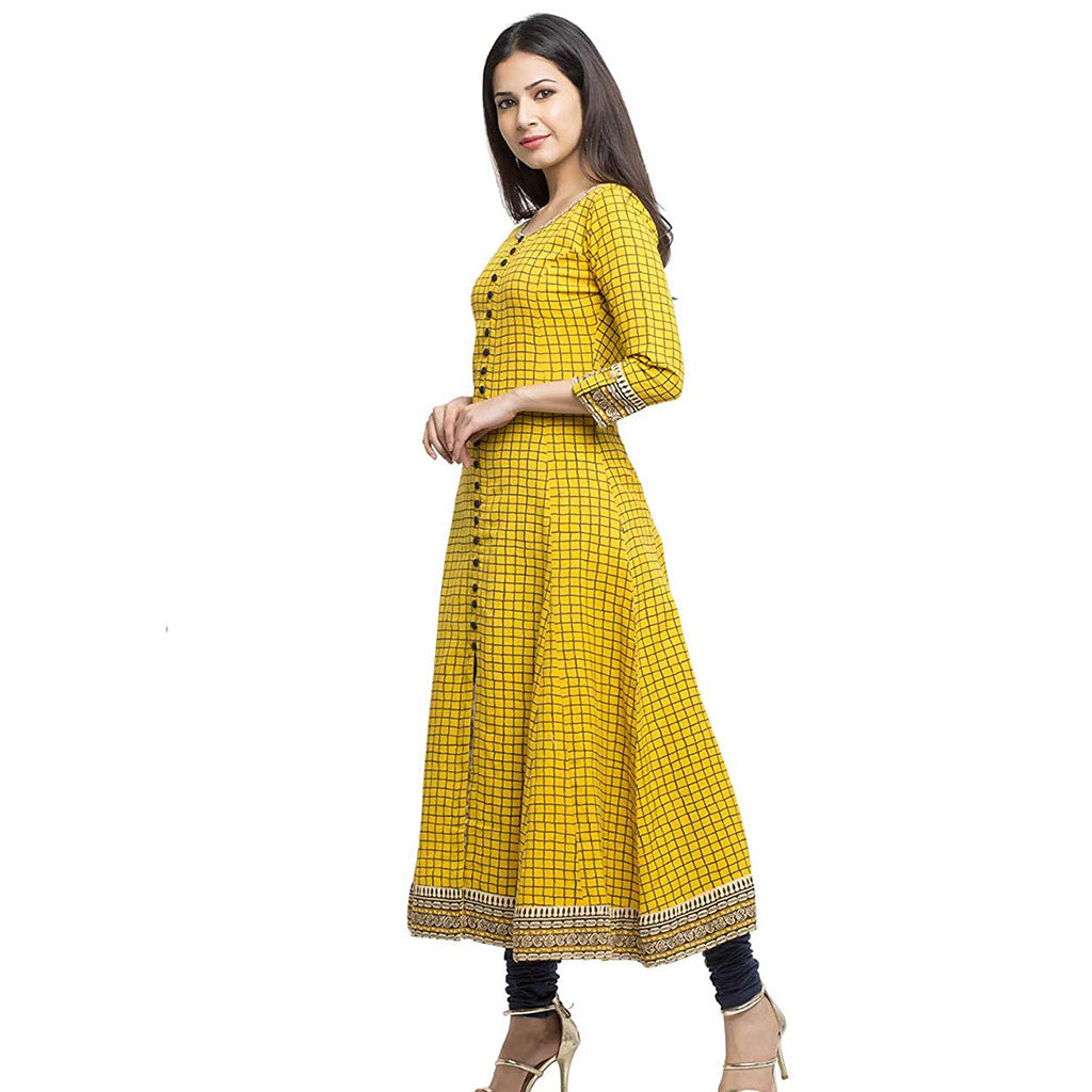 Yash Gallery Women's Cotton Slub Checks Print Anarkali Kurta
