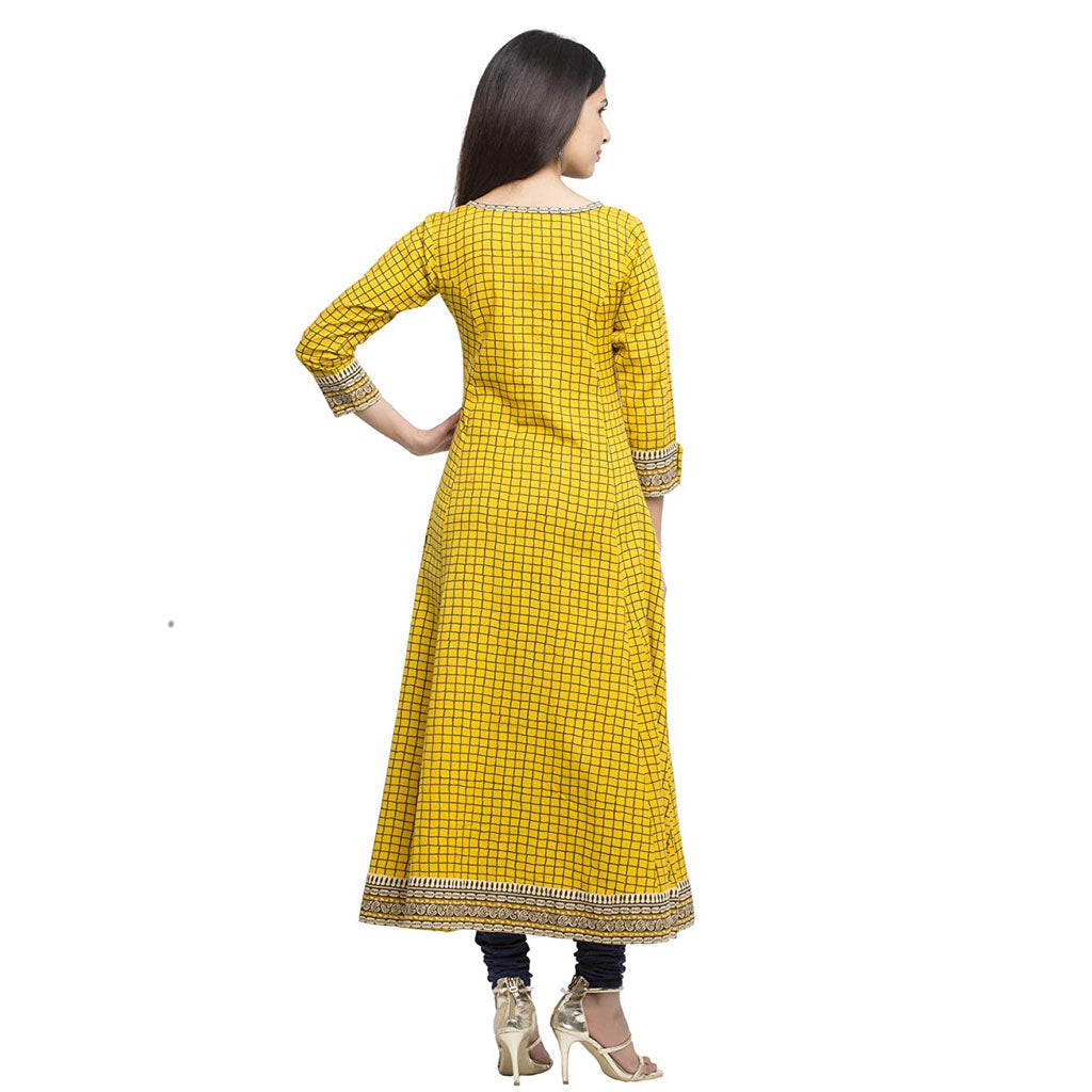 Yash Gallery Women's Cotton Slub Checks Print Anarkali Kurta