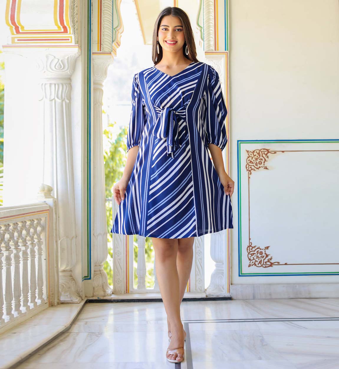 Yash Gallery Women's Stripe Printed A-line Dress Yash Gallery Women's Stripe Printed A-line Dress
