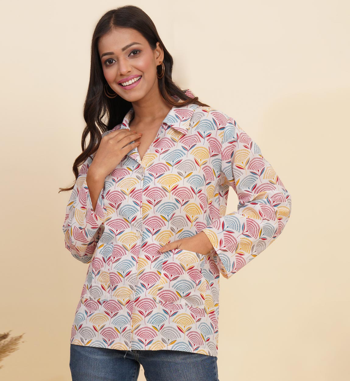 yash gallery womens floral printed summer coatwhite