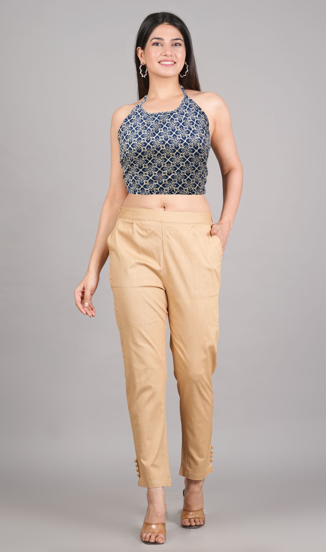 yash gallery womens cotton blue geometrical hand block printed free size backless blouse blue