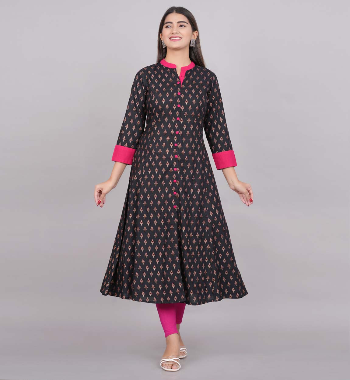 yash gallery gold printed black anarkali kurta