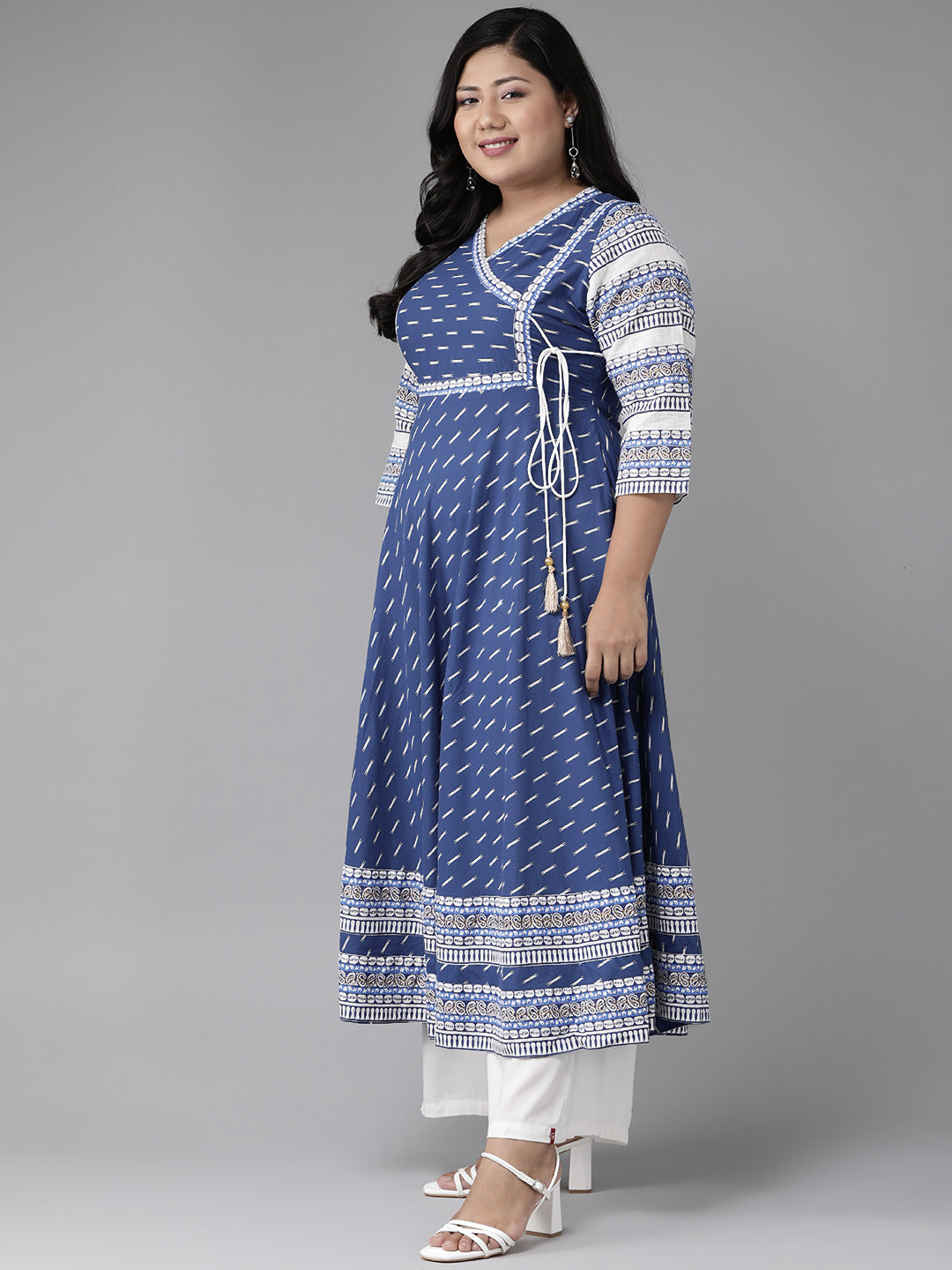 YASH GALLERY Women's Cotton & Cotton Slub Ikat Printed Anarkali Kurta
