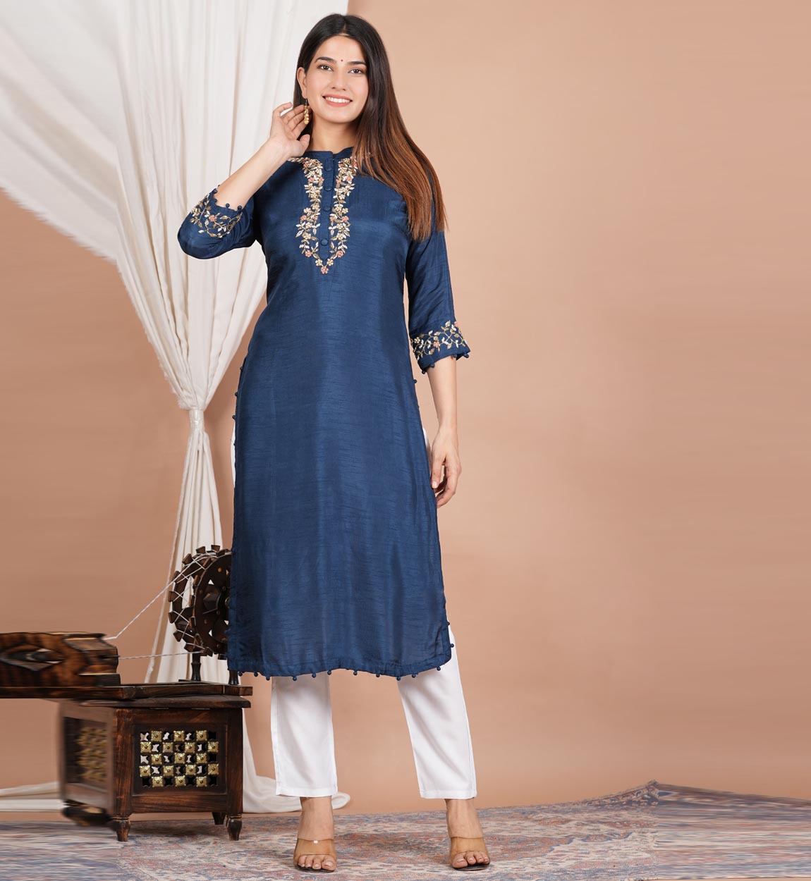 yash gallery womens tubelight work straight kurta blue