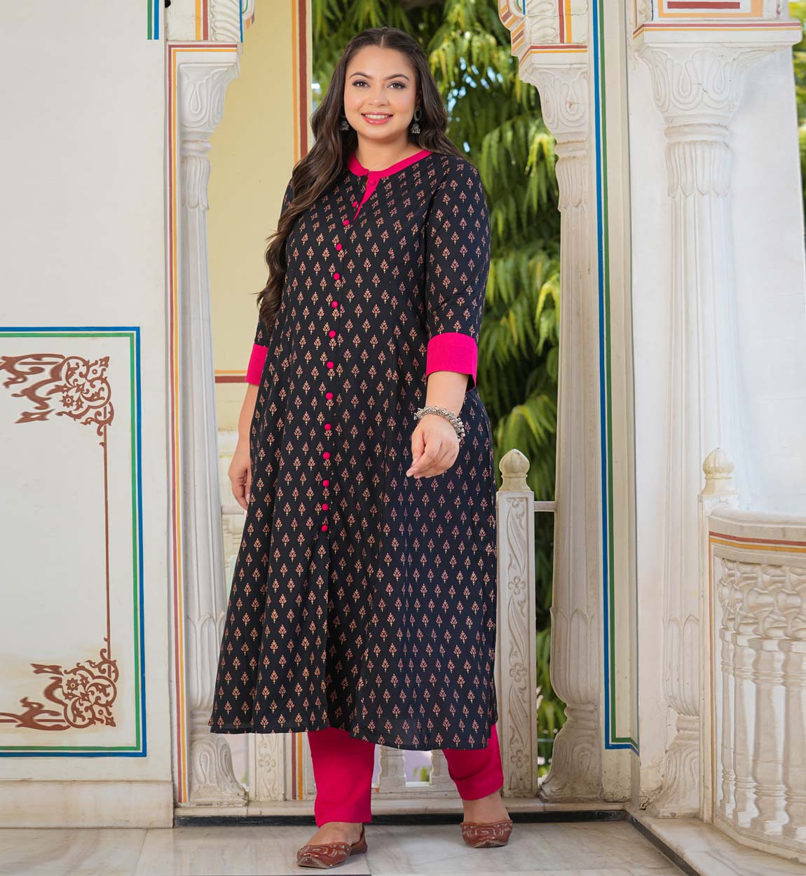 yash gallery gold printed black anarkali kurta