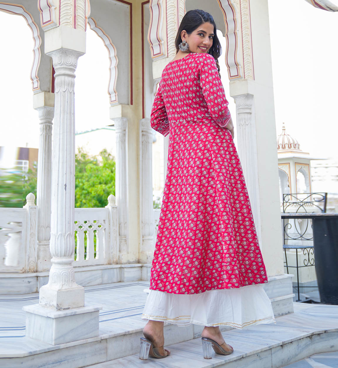 yash gallery womens cotton floral printed anarkali kurti grey