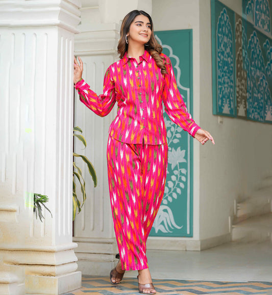 yash gallery womens ikat printed co ord set pink