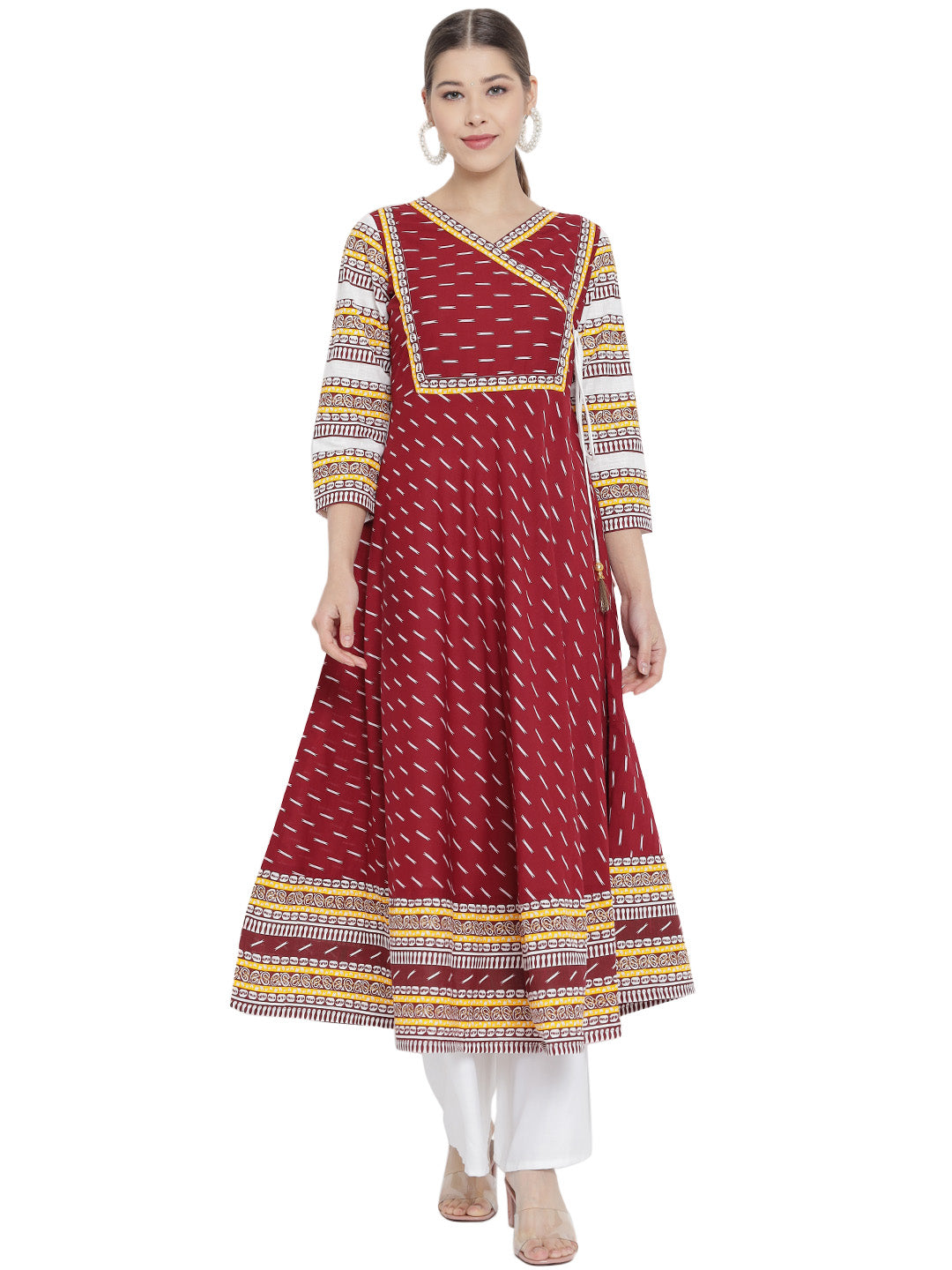 YASH GALLERY Women's Cotton & Cotton Slub Ikat Printed Anarkali Kurta