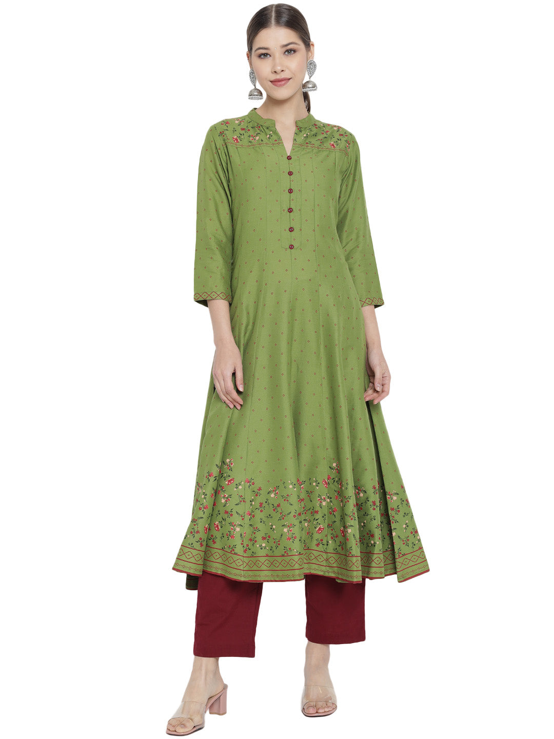 women plus size rayon floral printed anarkali kurta
