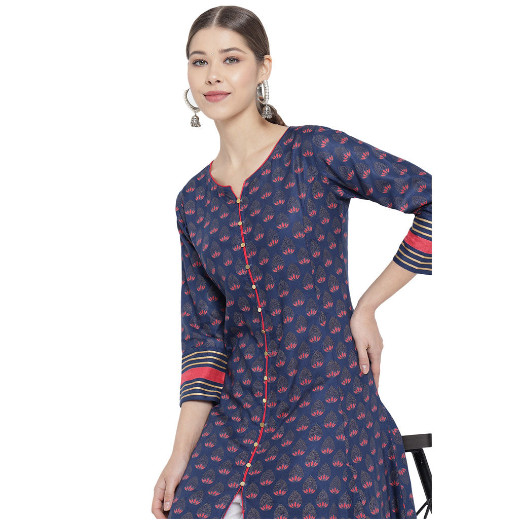 yash gallery womens floral printed anarkali kurti blue