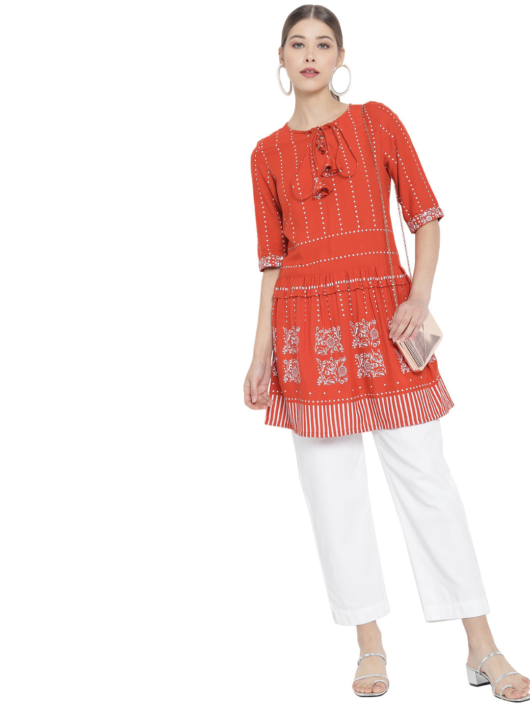 womens girls rayon floral printed short kurti
