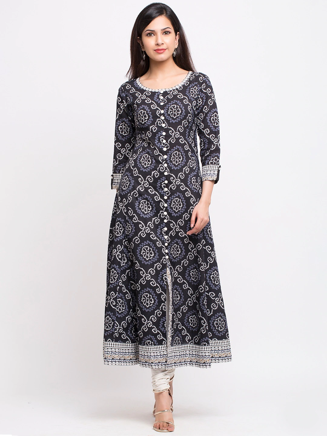 women bandhni print flared kurta red