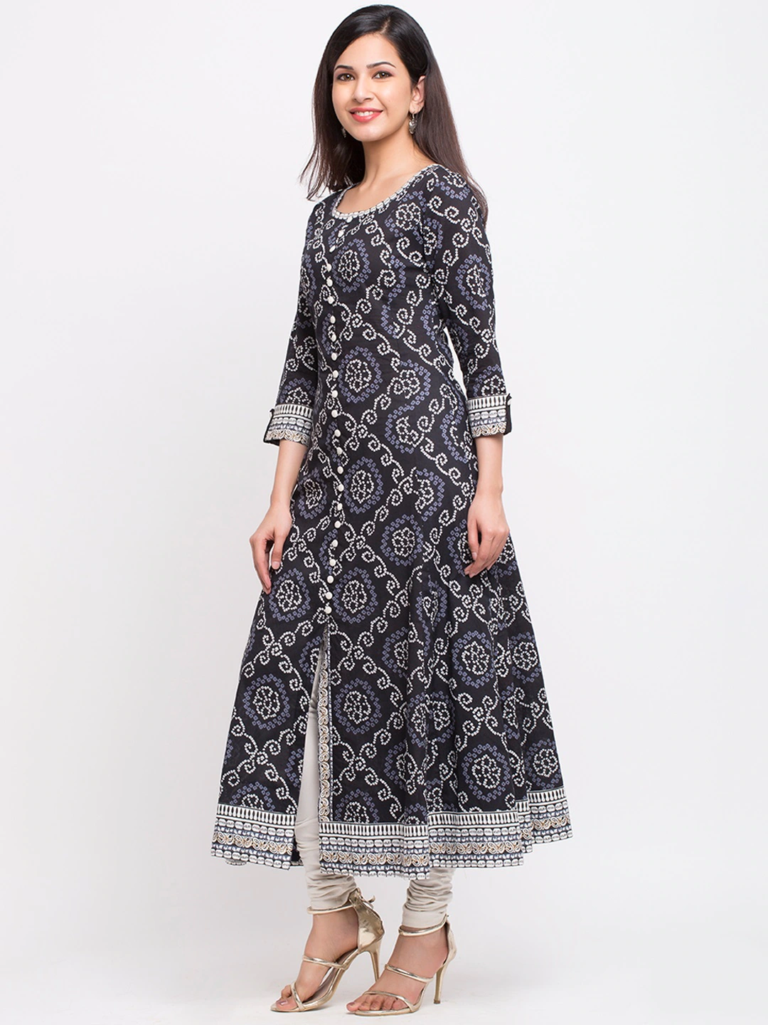 women bandhni print flared kurta red