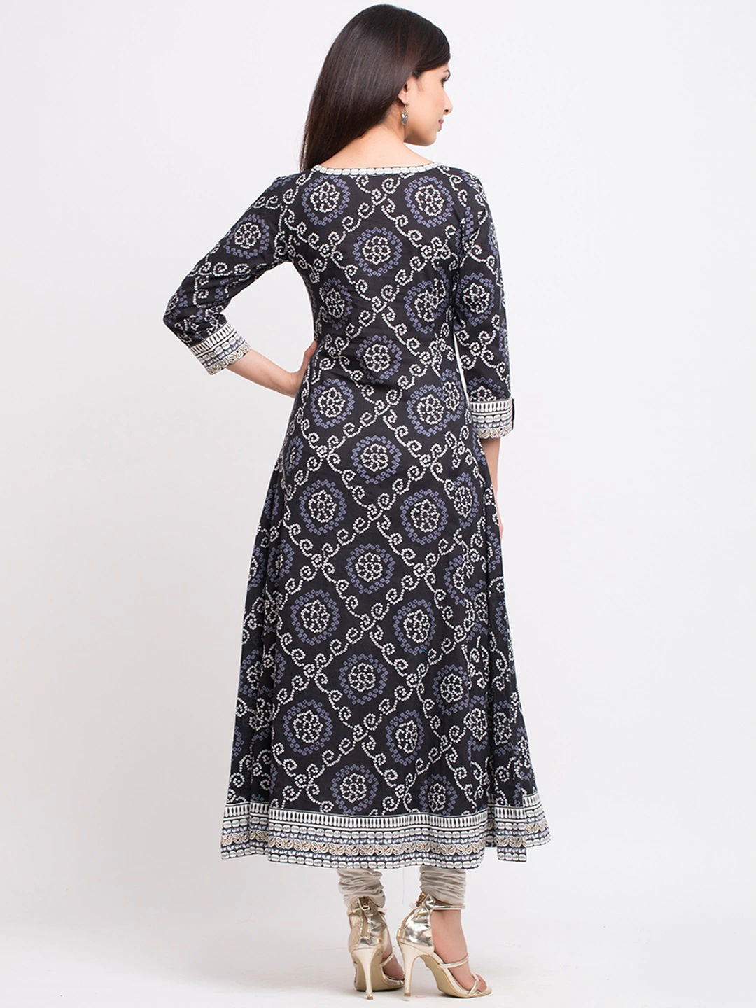 women bandhni print flared kurta red