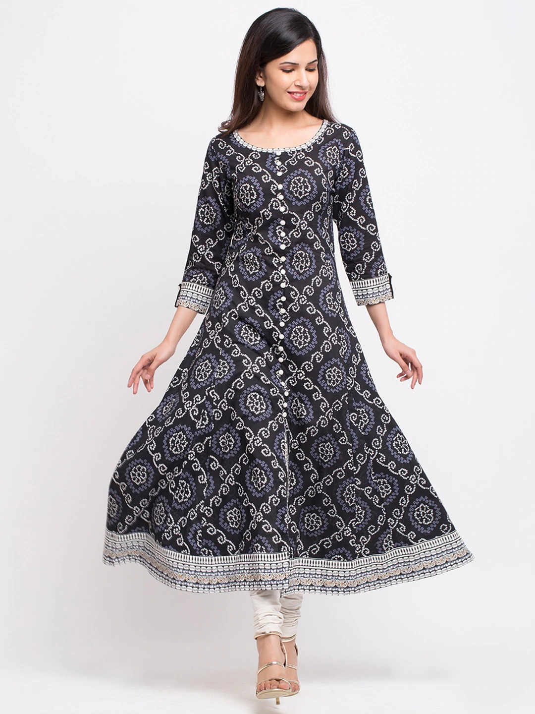 women bandhni print flared kurta red