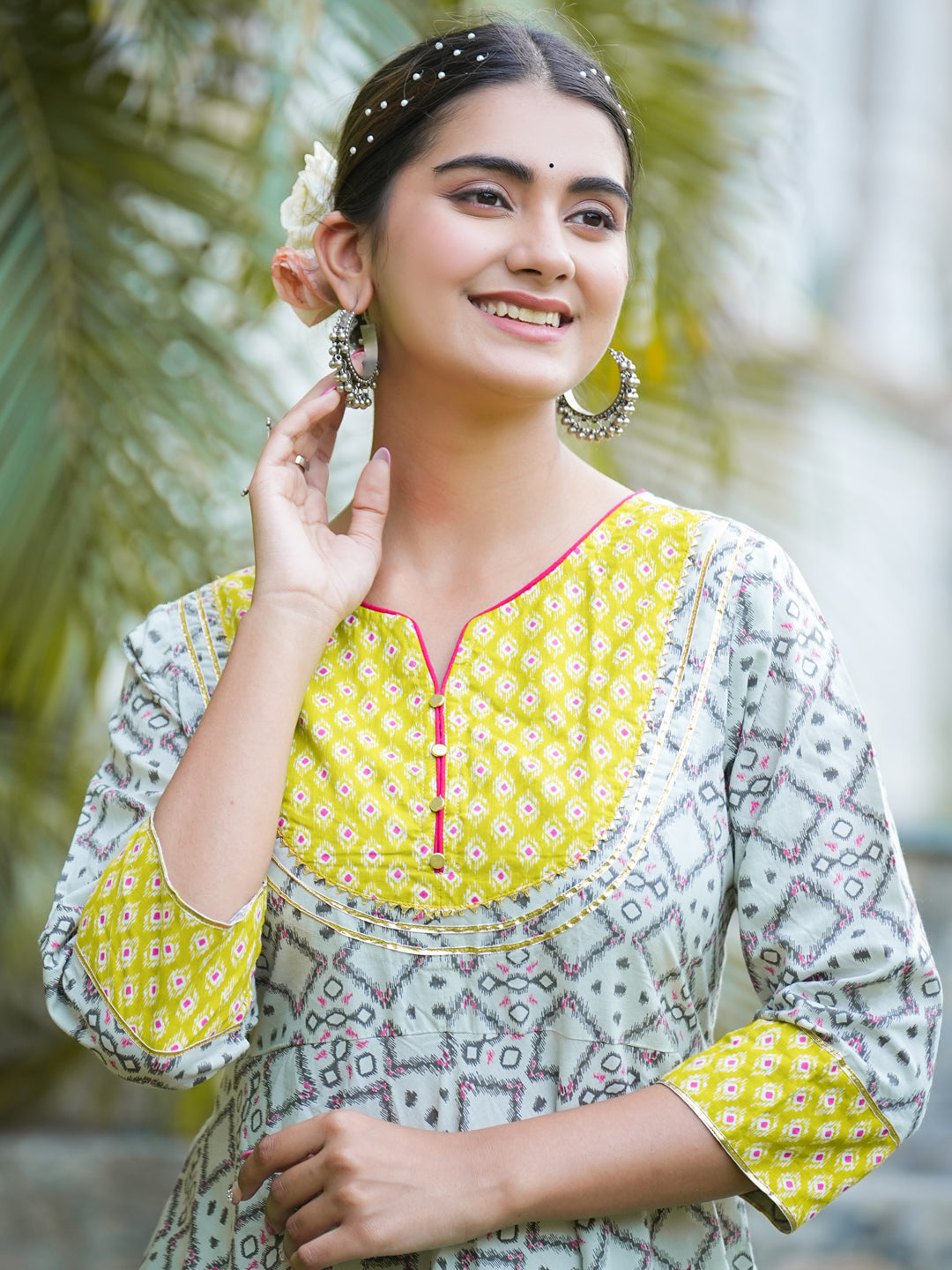 Yash Gallery Women's Cotton Printed Anarkali Kurta (Multi)