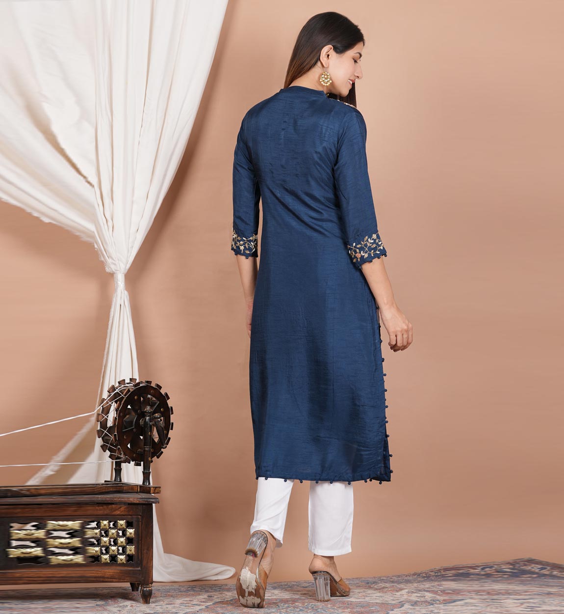 yash gallery womens tubelight work straight kurta blue