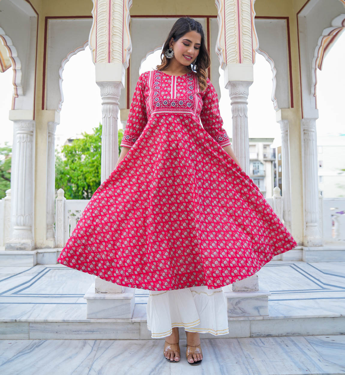 yash gallery womens cotton floral printed anarkali kurti grey