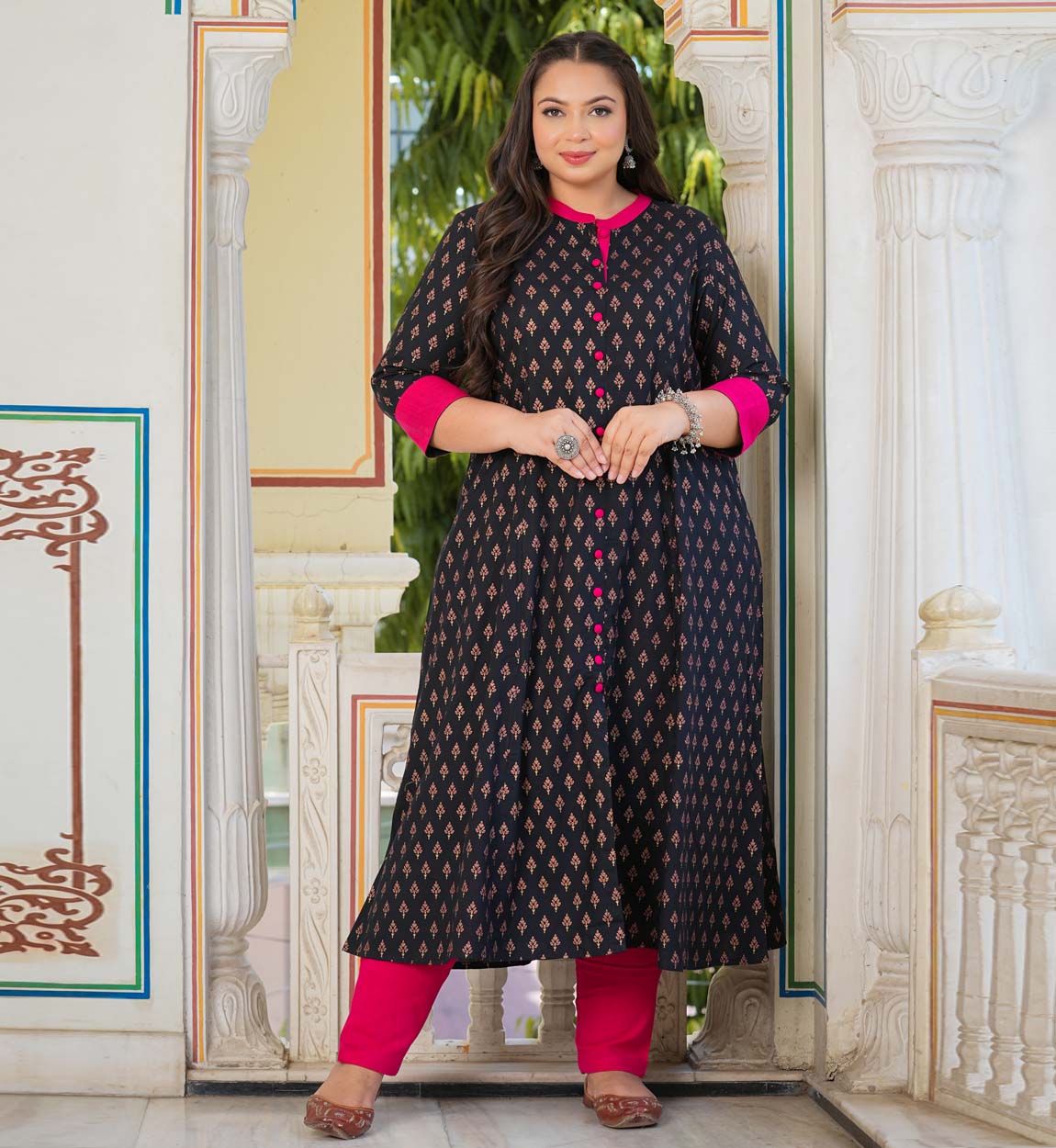 yash gallery gold printed black anarkali kurta