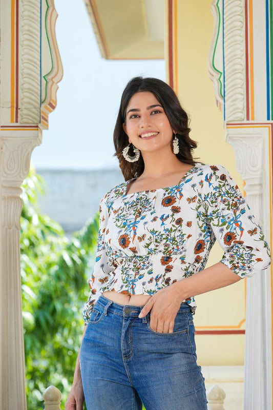 yash gallery womens floral printed smoking top white