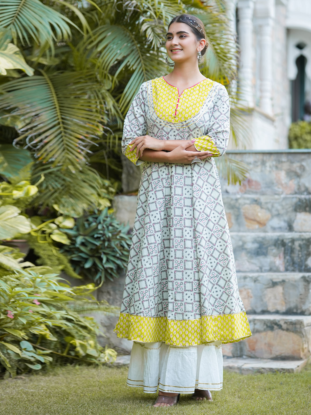 Yash Gallery Women's Cotton Printed Anarkali Kurta (Multi)
