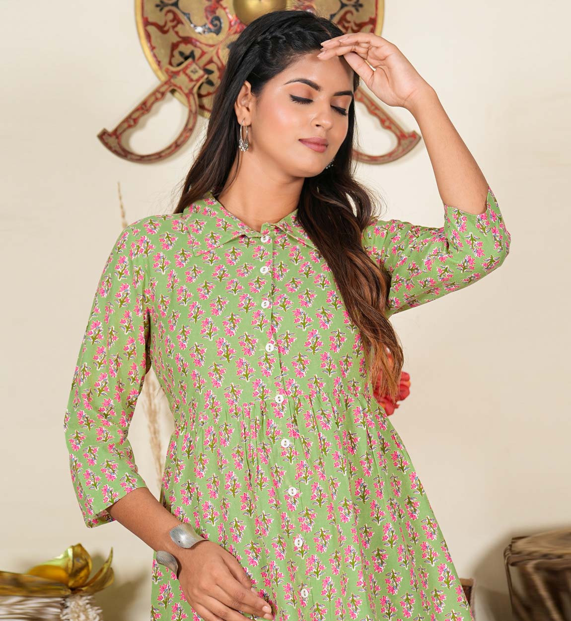 yash gallery womens floral printed night suitgreen