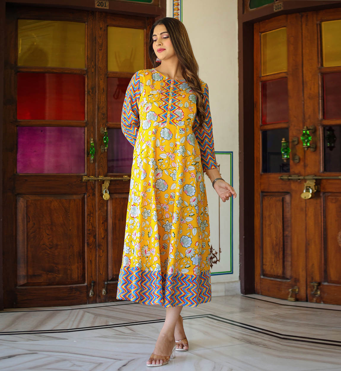 YASH GALLERY Women's Maternity Wear Floral Printed Anarkali Dress