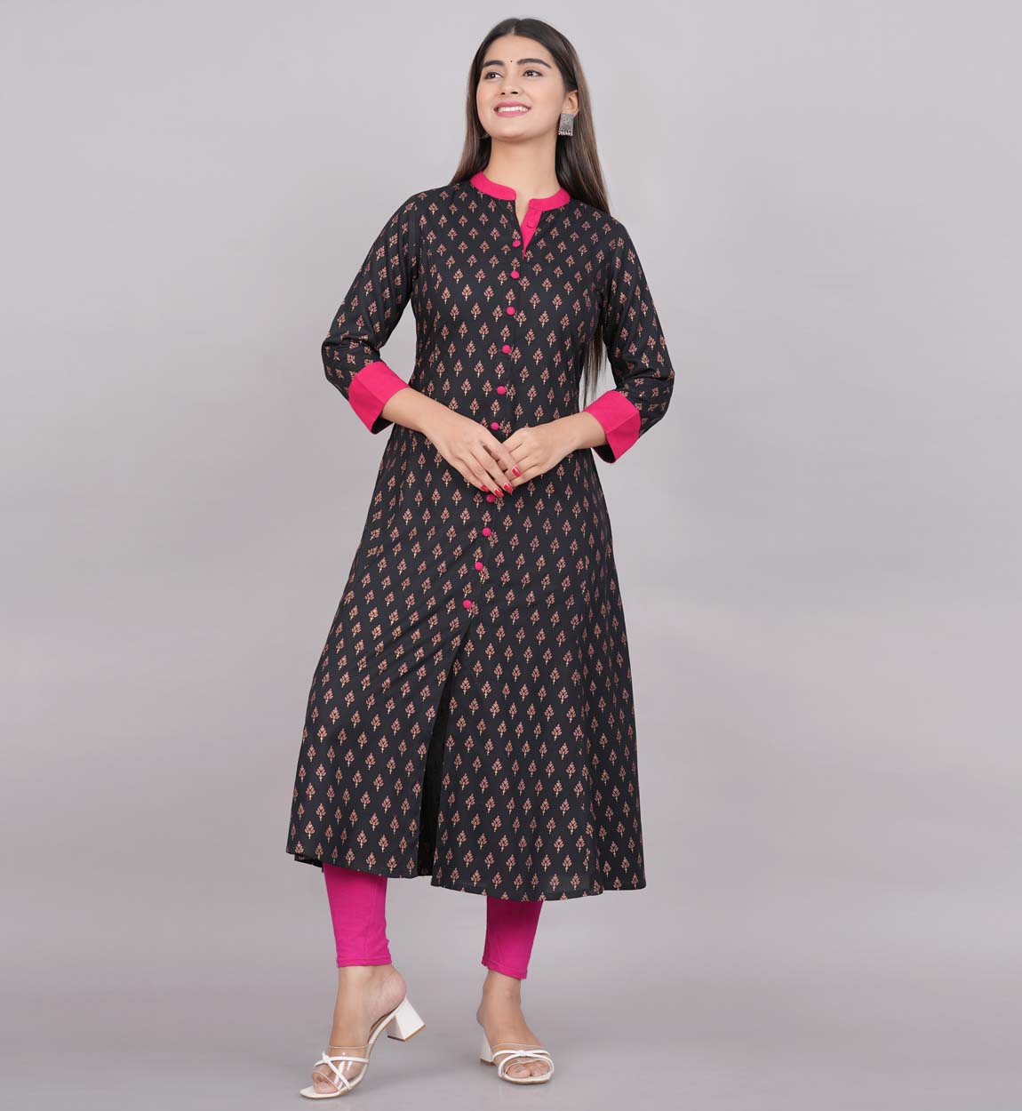yash gallery gold printed black anarkali kurta