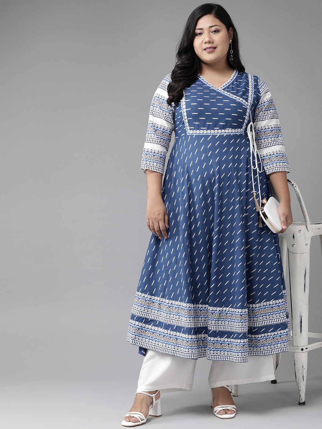 YASH GALLERY Women's Cotton & Cotton Slub Ikat Printed Anarkali Kurta