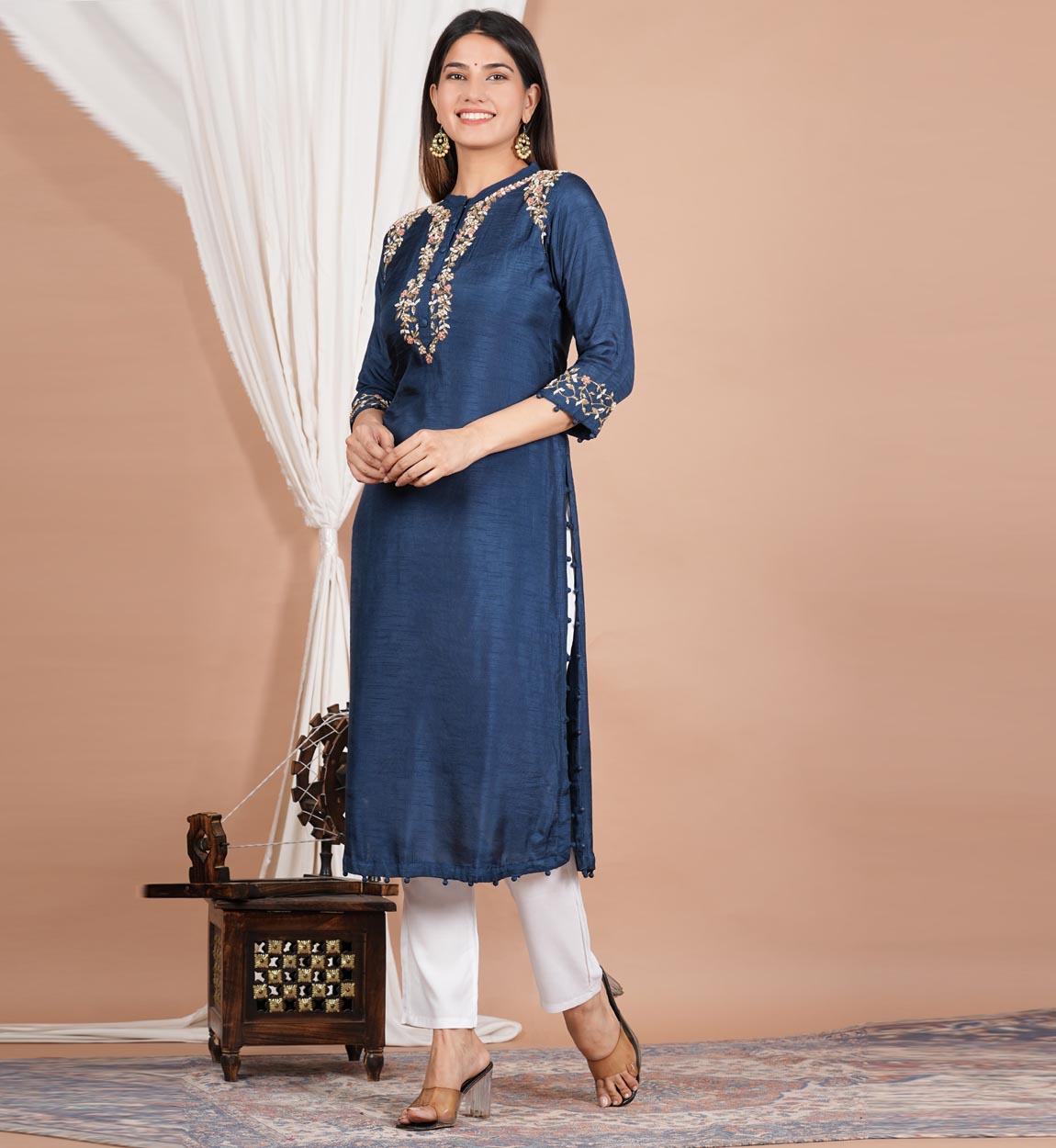 yash gallery womens tubelight work straight kurta blue
