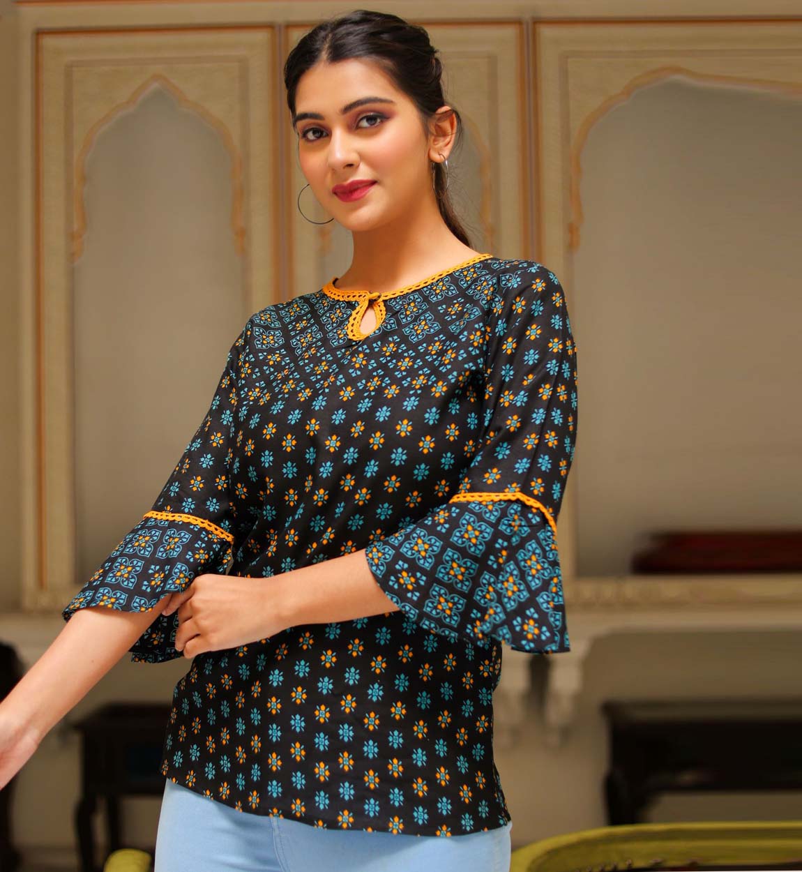 yash gallery womens floral printed top black
