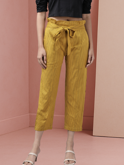 Cotton Flex Stripe Printed Regular Fit Casual Trouser Pants